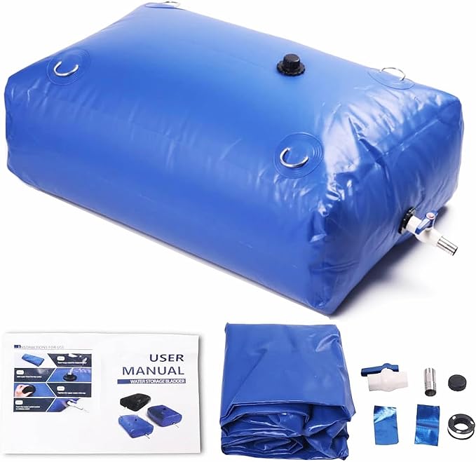 Japard 240 L / 65 Gal Water Bladder Tank, Foldable Portable Rainwater Storage Container, Emergency Water Bag for RV, Truck Bed, Fire Prevention, Drought Resistance, Blue