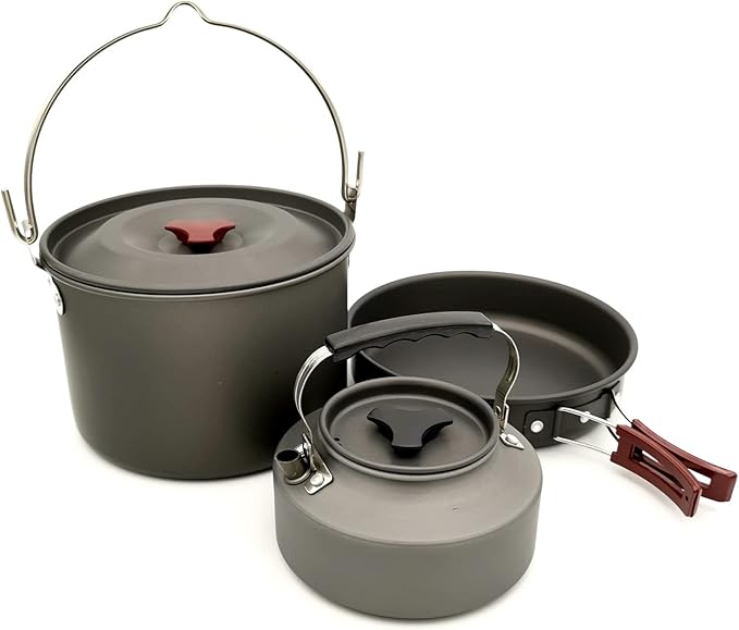 Camping Cookware 20PCS Kit Camping Tableware Set 4 Person Outdoor Cooking Supplies with Bowl Pans Fold Fork for Outdoor Hiking Picnic