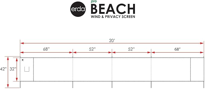 ERDA Surf Stripe Pro Beach Recycled Polyester Rip-Stop 20 ft Lightweight Windscreen, Privacy Screen, Wind Blocker, Free Matching Shoulder Bag (New Mahogany Wood Poles)