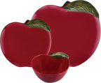 UPware 12 Piece Apple Melamine Dinnerware Sets, Outdoor Dishes Set, Plates and Bowls Sets, Service for 4, Red
