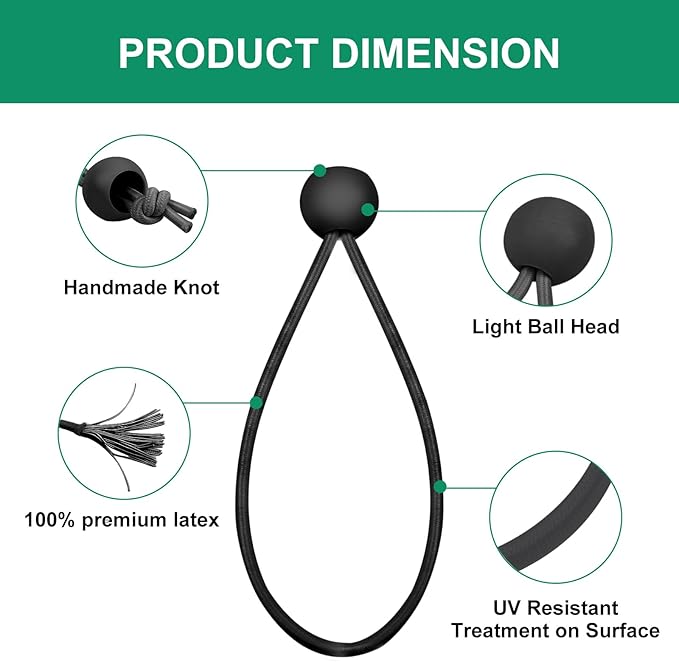 60PCS 4inch Black Ball Bungee Cords, Heavy Duty Outdoor Bungee Cord with Balls, Tarp Tie Down Bungee Balls for Shelter, Camping, Cargo,Tent Poles UV Resistant（Ball Size 1 inch）