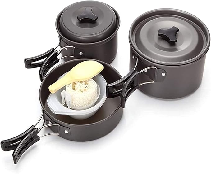 Camping Cookware Camping Pot Outdoor Cooking Set Mountaineering Backpacking Tableware Kit for Travel Hiking Picnic Black Picnic Utensils