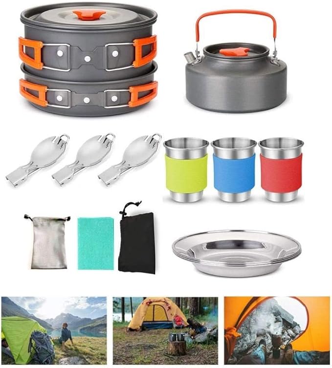 Camping Cookware Mess Kit,Camping Sets, Outdoor self-Driving Tour Picnic pots, Tableware, Set Combination,Camping Cookware Kit with Lightweight Pot, Spork