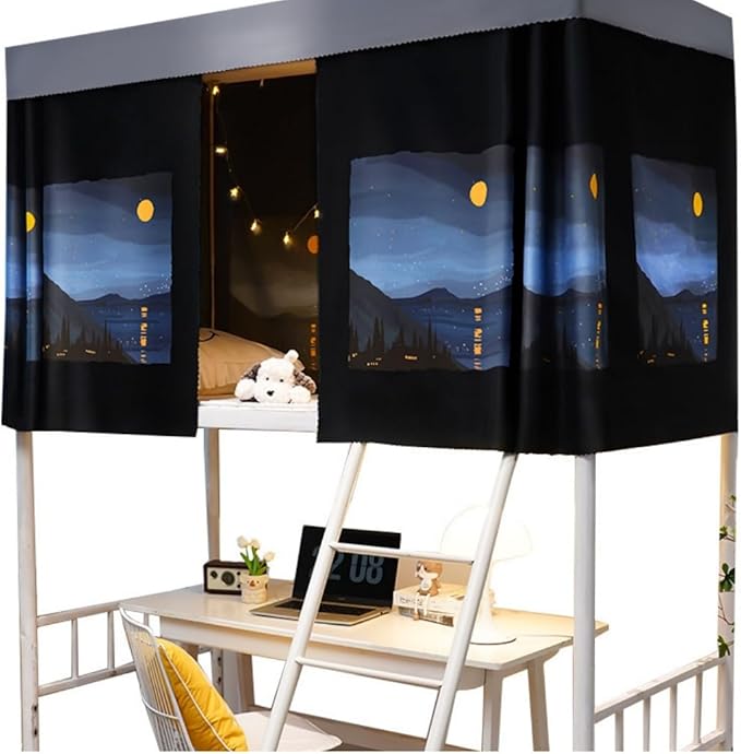 Dorm Bottom Bunk Bed Curtains Privacy Curtains 350g Dustproof Breathable Single Bed Blackout Curtains Panels Privacy Underbed Loft Bed Canopy Tent Curtain Shading Drapes for Dorm College Home 2 panels