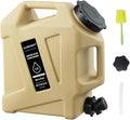 3.2 Gallon Water Jug,12L Portable Water Container with Spigot, Cleaning Brush, Detachable Hose & Extra Lid, Dual Handles Design, BPA-Free Camping Hydration Canteen, Outdoor Tank Storage PE - Khaki