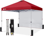 CROWN SHADES 12x12 Pop Up Canopy Tent Instant Commercial with 150D Silver Coated Fabric Including 1 Removable Sidewall, 4 Ropes, 8 Stakes, Weight Bags, STO 'N Go Bag, Red