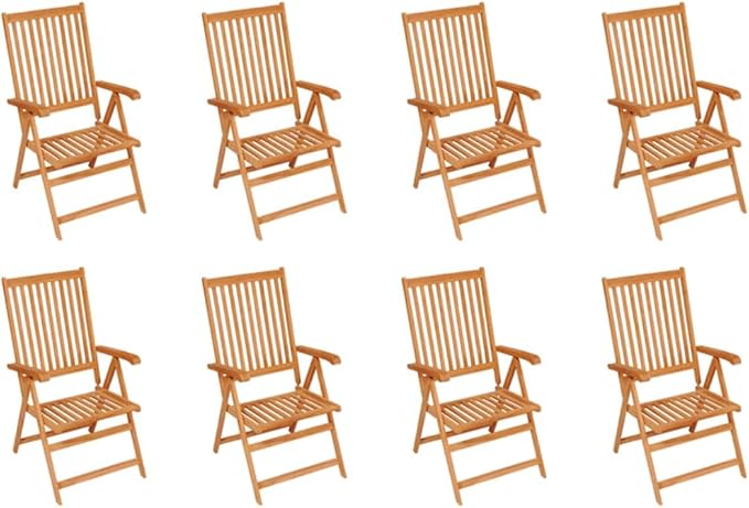 Reclining Patio Chairs 8 pcs,Bistro Table and Chairs Outdoor,Portable Camping Chair,Lawn Chair,Garden Chair,7 Reclining Positions,for Yard, Balcony, Porch, Solid Teak Wood
