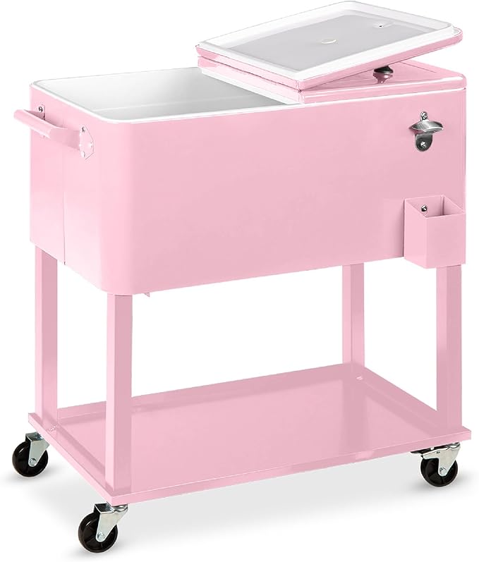 Best Choice Products 80-Quart Outdoor Steel Rolling Cooler Cart w/Ice Chest, Bottle Opener, Catch Tray, Drain Plug, Locking Wheels