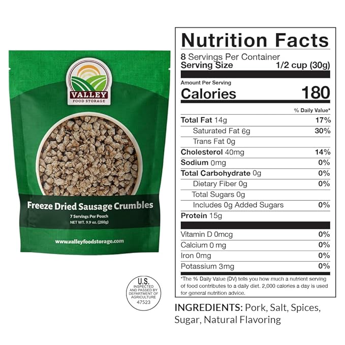 Valley Food Storage Premium Protein Bucket | Freeze Dried Meat & Dairy | 85 Servings, 1,052g Protein | Emergency Food Supply with 25 Year Shelf Life | Prepper Food for Camping & Long-Term Storage