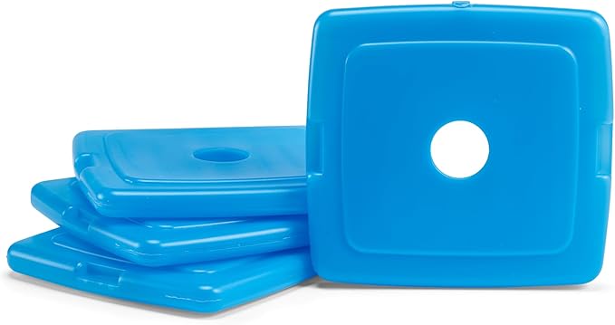 Cool Coolers By Fit & Fresh 8 Pack Slim Ice Packs, Quick Freeze Space Saving Reusable Ice Packs for Lunch Boxes or Coolers, Clear Blue Kids Ice, 8 Pack