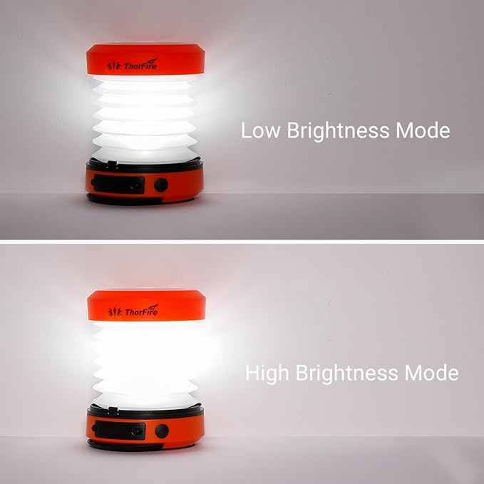 THORFIRE Collapsible LED Camping Lantern Rechargeable, Portable Hand Crank Lantern Flashlight with 4 Light Modes for Power Outage, Hiking, Emergency, Fishing (2 Pack)