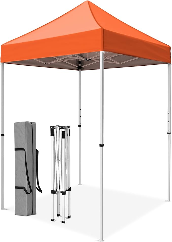 5x5 Pop Up Canopy Tent, Instant Portable Beach Canopy, Outdoor Tent with Carry Bag for Camping, Sports, Tailgating, Events, Orange