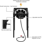 Outdoor Camp Stove High Pressure Propane Gas Cooker Portable Cast Iron Patio Cooking Burner with Removable Legs, Adjustable Heat Dial for Backyard BBQ, Baking and Stir Frying(Single Burner 75000-BTU)