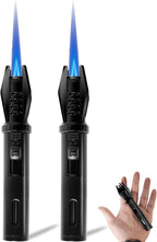 Small Torch Lighters, 2 Pack, Mini Windproof Torch Lighter Pocket Refillable Gas Jet Flame Butane Lighter with Visual Window for Camping Tactical Grill Candle Fireplace Stove BBQ, 5" (Without Fuel)