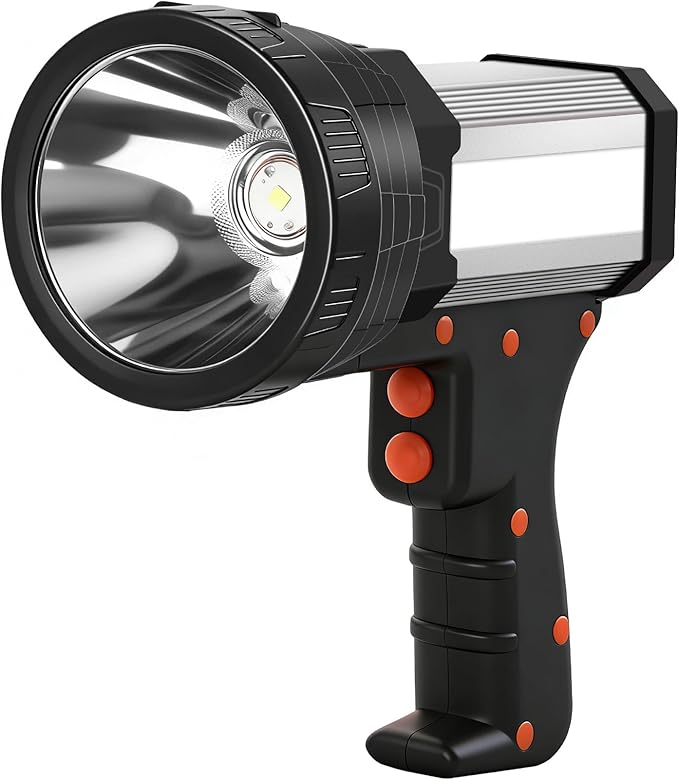 ERAY Rechargeable Spotlight, Super Bright High Lumen Handheld Long Lasting Large Flashlight Searchlight, IPX4 Waterproof Led Spot Light with USB Outport for Hunting Boating Camping Emergency