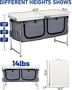 Outvita Folding Table, 4FT Aluminum Camping Table with Large Storage Space and Adjustable Height Picnic Table Lightweight for Carring Outdoor Party Events Beach