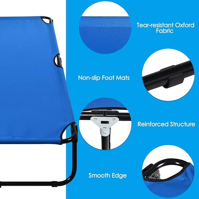 Giantex Folding Camping Cot for Adults, Portable Sleeping Cot Bed with 600D Oxford Fabric, Heavy Duty Frame, 350Lbs Capacity, 1-Step Use, Outdoor Lounge Chair for Sleepover Hiking, Home & Office, Blue