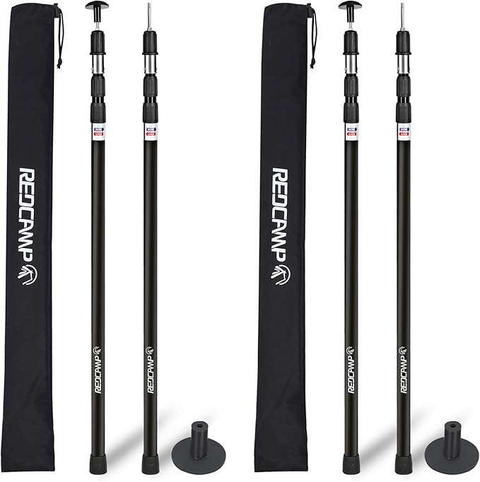 REDCAMP Aluminum Adjustable Camping Tarp Poles, Set of 4, 36in to 90in Telescoping Lightweight Waterproof Tent Poles, Multi-Purpose Extension Paint Roller/Gutter Cleaning/Duster Pole, Black
