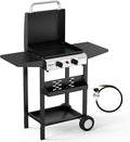 ROVSUN 2 Burner Portable Propane Griddle with Electronic Ignition, 20000 BTU Rolling Flat Top Gas Grill with Enameled Tray & Lid, Side Shelves & Regulator for Outdoor Cooking Camping BBQ Tailgating