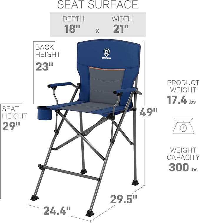 EVER ADVANCED Tall Camping Directors Chair with Cup Holder 31", Bar Height Folding Chair for Camping, Sports with Carry Bag, Mesh Pockets and Footrest, Heavy Duty 300 lbs, Blue