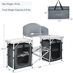 Goplus Folding Camping Kitchen Table with Storage, Aluminum Portable Outdoor Cooking Table with Windscreen, Foldable Camp Table Cook Station for BBQ, Grill, Party, Picnics