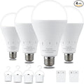 4 Pack Rechargeable Emergency Light Bulbs, Battery Powered LED Light Bulb 6000K Daylight E26 120 Volt 9W 60W Equivalent with 1200mAh for Home Power Outage Camping Hurricane