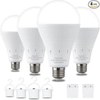 4 Pack Rechargeable Emergency Light Bulbs, Battery Powered LED Light Bulb 6000K Daylight E26 120 Volt 9W 60W Equivalent with 1200mAh for Home Power Outage Camping Hurricane