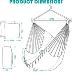 Hammock Swing Chair, Hanging Chair with Pocket, Detachable Steel Support Bar, 500lbs Capacity, Cotton Weave Hammock Chair, 2 Soft Cushions Indoor and Outdoor Dark Grey