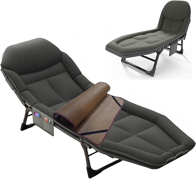 Camping Cot for Adults with Cushion, Portable Folding Cot, 5-Position Chaise Lounge Chair for Outdoor, Camping, Pool, Beach, Patio Relaxation