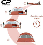 CAMPROS CP Upgraded 6/8 Person Camping Tents, Waterproof Windproof Family Tent with Larger Mesh Windows & Door, Double Layer, Easy Set Up, All-Season Dome Tent with Top Rainfly & Carry Bag