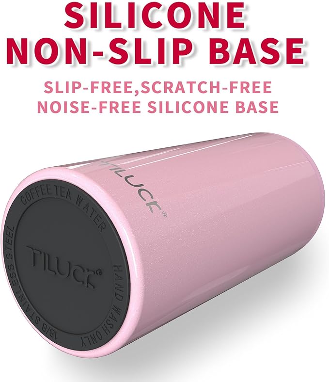 TILUCK Skinny Can Cooler for Slim Beer & Hard Seltzer, Stainless Steel, Doucle-Walled Stainless Steel Insulated Slim Cans, Standard 12 oz (Glitter Blush)