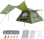 Night Cat 3-Person Camping Tent: Waterproof Instant Cabin Tent with Canopy Tarp for Family, 2-in-1 Canopy Tent with Porch Easy Setup