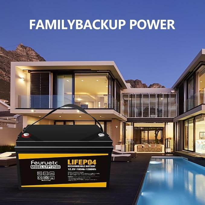 12V 100Ah LiFePO4 Battery with 100A BMS, 15000+ Deep Cycles, Solar Energy Storage, Lithium Phosphate Batteries for Home Motor, Travel Trailer, Camping, Off-Grid Power (1PC)