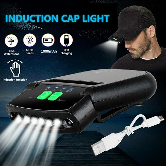 Xiaokeis 2 Pcs LED Hat Lights Clip On, Cap Light with USB Cable, Rechargeable Cap Lights Clip On Hat, Water Proof Hat Light Flash-Light Headlamp for Hunts Fishing Hiking (Black)