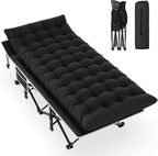 Slendor Camping Cot, Folding Camping Cots for Adults, Portable Sleeping Cot with Carry Bag, 1200D Double Layer Oxford, Camp Cot Bed for Guest Travel, Hiking, Support 500lbs, Black