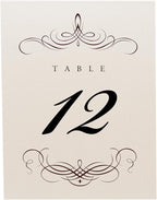 Decadent Flourish Wedding Table Numbers (Select Color/Quantity), Champagne, Chocolate, 1-110, Double Sided, Tent or Use in a Stand, Great for Parties & Restaurants