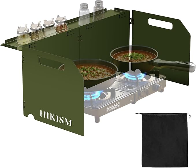 Camping Stove Windscreen, Lightweight Foldable Outdoor Wind Blocker Gas Stove Windshield Wind Screen Wind Guard for Camping Stove, Glamping, Navy Green