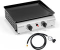 ROVSUN 2 Burner Portable Propane Griddle with Electronic Ignition & Regulator, 20,000 BTU Tabletop Flat Top Gas Grill with Nonstick Enameled Tray for Outdoor Cooking Camping BBQ Tailgating Picnicking