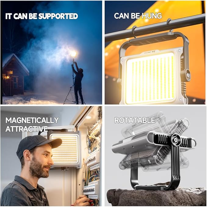 P8 Portable Rechargeable LED Camping Lantern & Work Light, IP67 Waterproof, 3500LM Ultra Bright, 20000mAh Battery, Magnetic Base & Hanging Hook for Outdoor, Job Site, Emergency