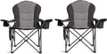 Oversized Camping Chair Heavy Duty- Portable Folding Chair, Cup Holder & Waterproof Phone Case for Adults, Beach, Hiking, Backyard (Black & Gray, 2 PCS)