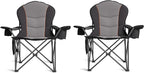 Oversized Camping Chair Heavy Duty- Portable Folding Chair, Cup Holder & Waterproof Phone Case for Adults, Beach, Hiking, Backyard (Black & Gray, 2 PCS)