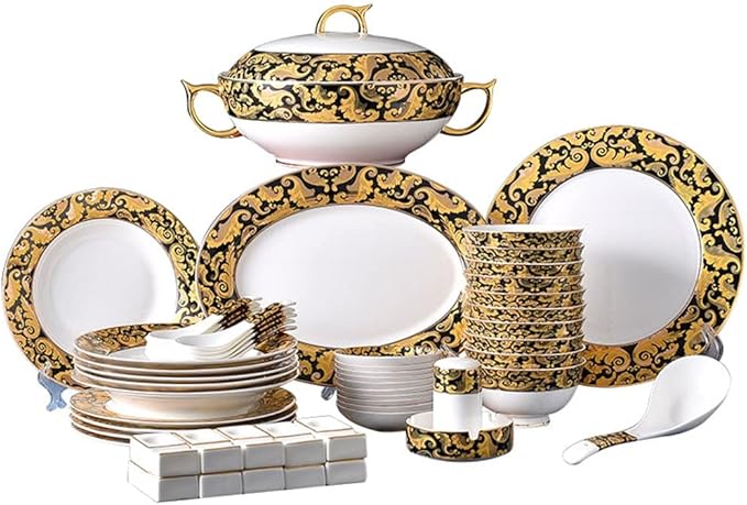 Vintage 56 Chinese Tableware, Bone China Bowls, Chopsticks, Plate Sets, Household Party Utensils