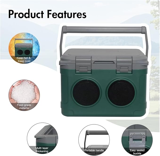 Camp Cooler with Bluetooth Speaker 22 Quart，48 Hours Ice Retention, Portable Handle, Outdoor Camping Cooler for BBQs, Beach, Hiking