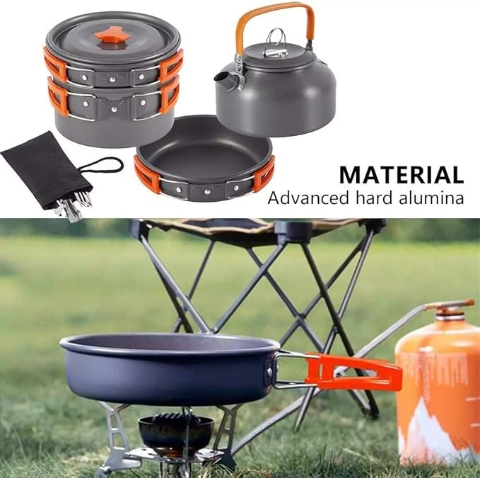 Camping Cookware Kit Outdoor Aluminum Cooking Set Water Kettle Pan Pot Travelling Hiking Picnic BBQ Tableware Equipment
