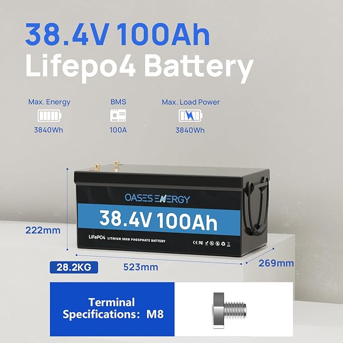 36V 100Ah LiFePO4 Battery, 36V Lithium Battery Build-in 100A BMS with Low Temp Protection, Deep Cycles Battery for RV, Camper, Solar Energy Storage, Boats, Trolling Motor, Off Grid