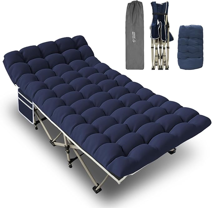 YELLOW JACKET Folding Camping Cot with Mattress, Upgraded 32" Wide Cot for Camping, Folding Sleeping Cot with Carry Bag, Camping Cots for Adults Idea for Home, Office & Travel