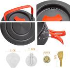 9 Pcs Camping Cookware Set Outdoor Non-Stick Cooking Backpacking Pots Teapots Bowls Set Mess Kit Hiking Picnic Tableware Equipment