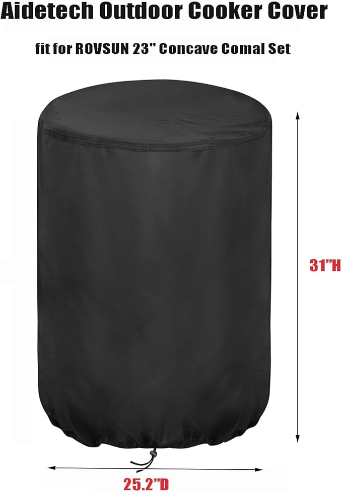 Outdoor Cooker Cover for ROVSUN 23" Concave Comal Set, Portable Waterproof Dustproof Turkey Fryer Cover for Discada Disc Cooker- 25.2”Dx31”H, Black