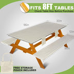 Picnic Table Cover with Bench Covers Vinyl Elastic Edges Fitted Rectangle Seat Tables Waterproof 3-Piece96X30in Set Outdoor Rectangular Folding Backing Tablecloth for Camping Over Size