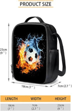 3 Pcs Water and Fire Football Printing Bag Sets Matching Portable Lunch Bag and Large Capacity Pencil Case for Kids Activities Outdoor Festival Gift